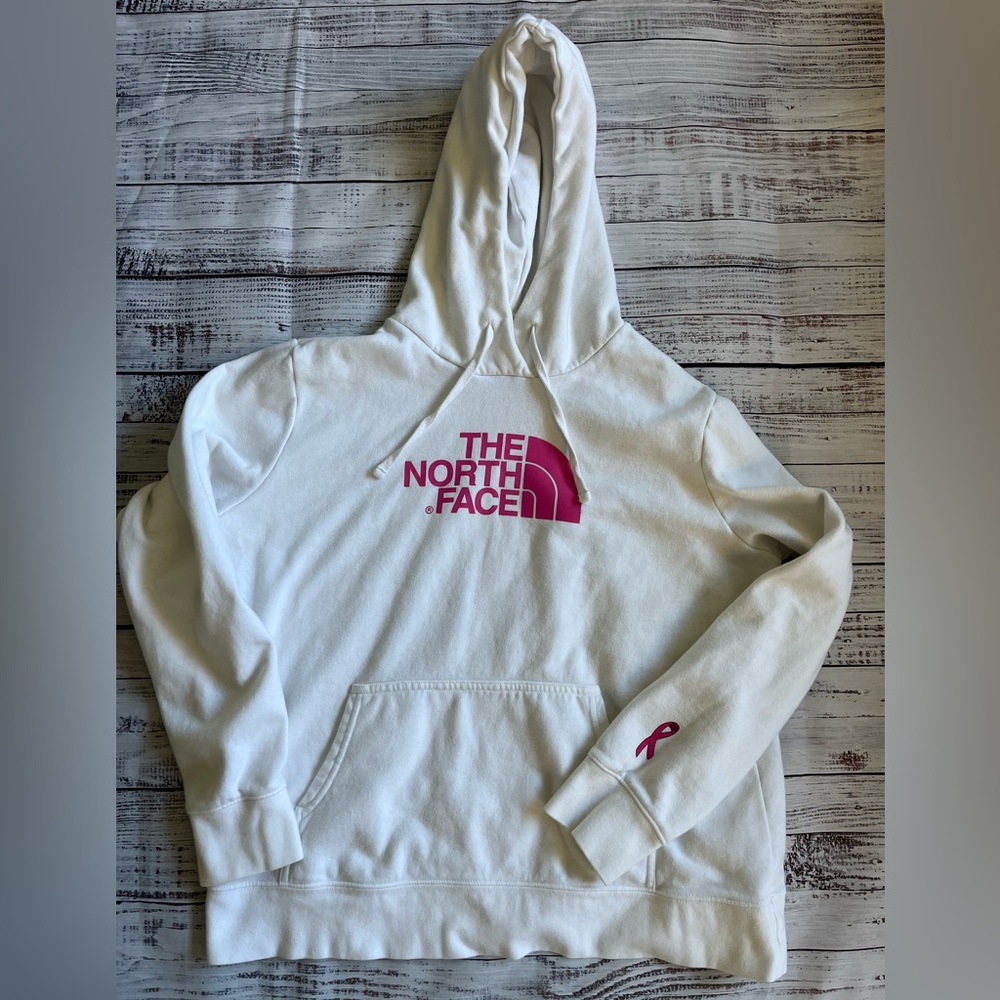 North Face Women’s Hoodie White Pink Breast Cancer Awareness Pink Ribbon Size XL